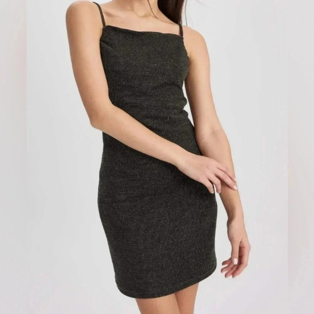 Heart & Hips Women’s Charcoal Bodycon Cotton Stretch Dress Adj Straps Medium NWT